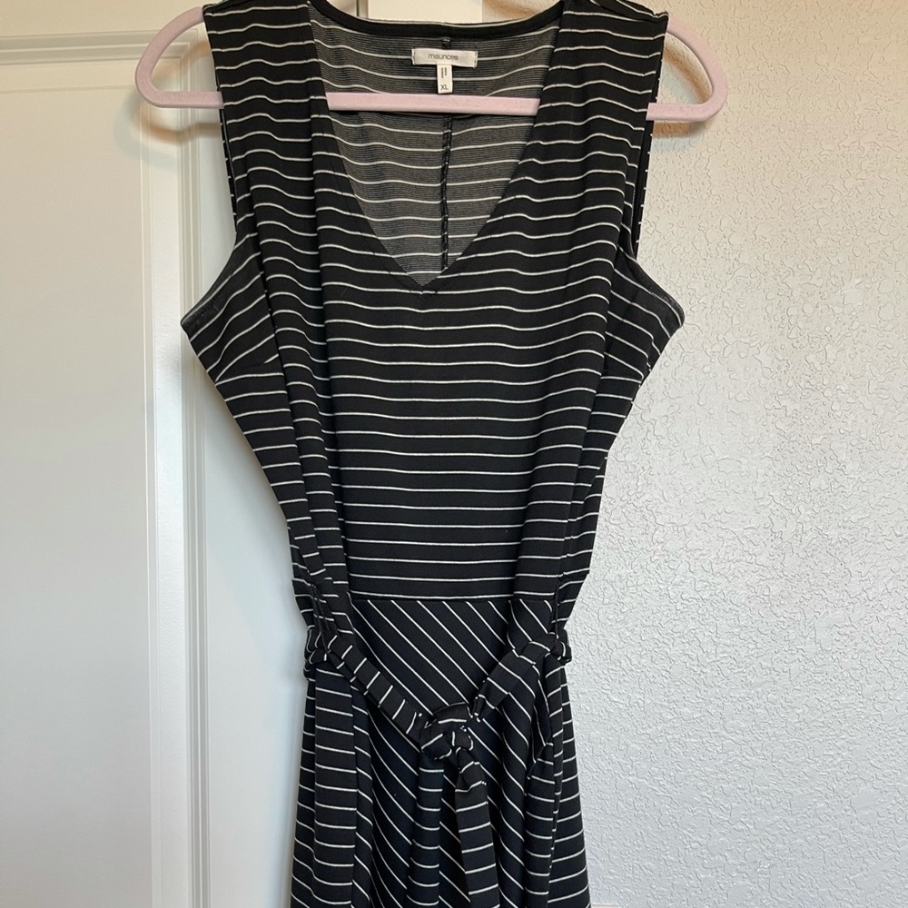 Maurices black & white stripe dress with belt.